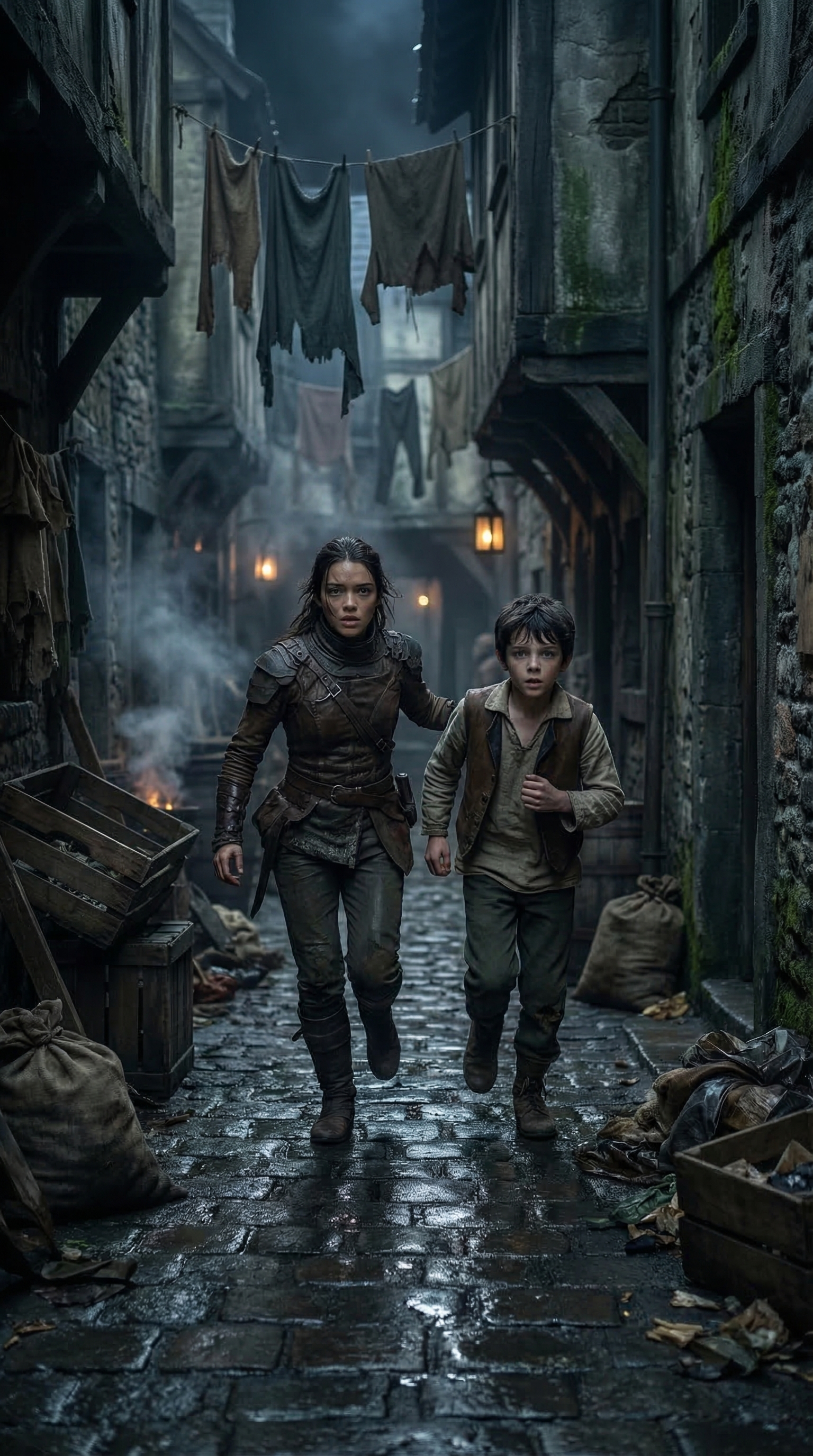 Tavi und Yara auf der Flucht durch die Gassen